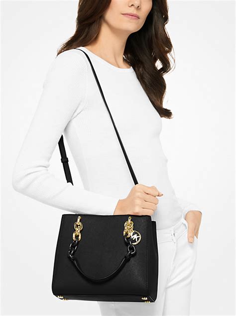 michael kors cynthia saffiano large black satchels|Cynthia Saffiano Leather Satchel .